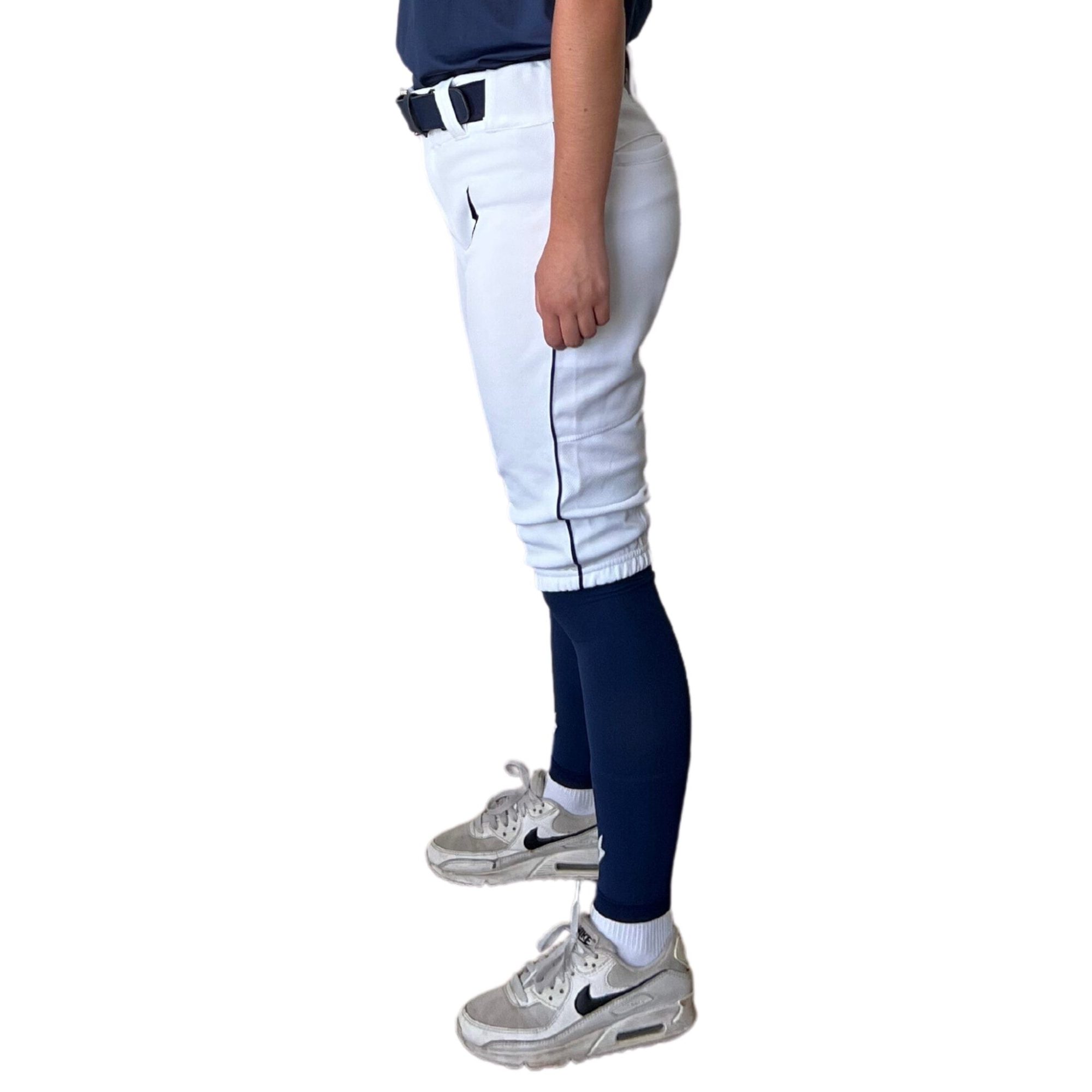 Premium Pro Softball Knicker Pant w/ Piping - White/Navy